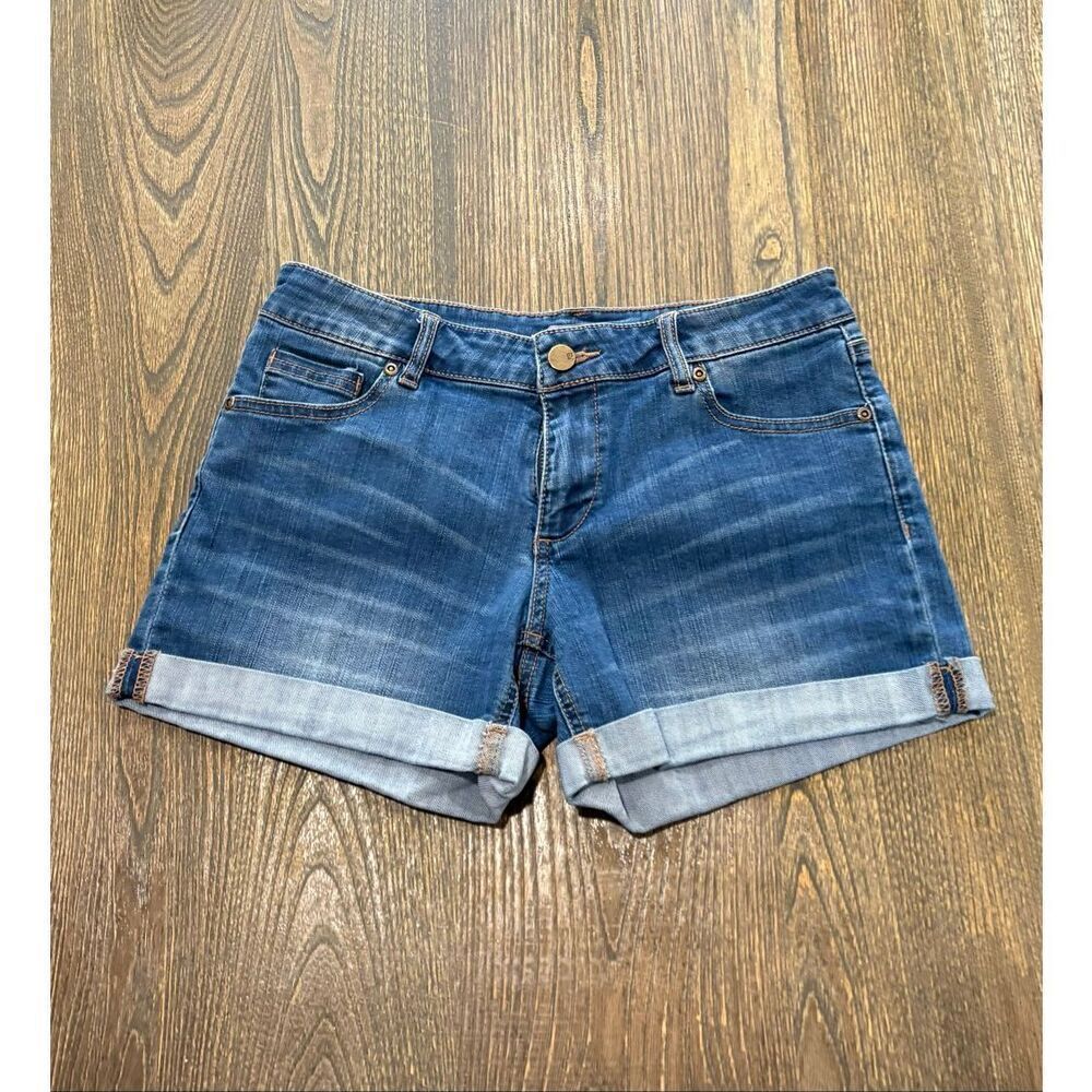 New York & Company Cut-Off Shorts Mid Rise Whisker Denim Stretch Blue Size 2